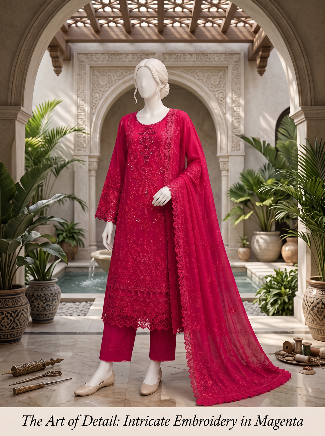 Ruba Rouge Fuchsia Embroidered Chiffon Shalwar Kameez