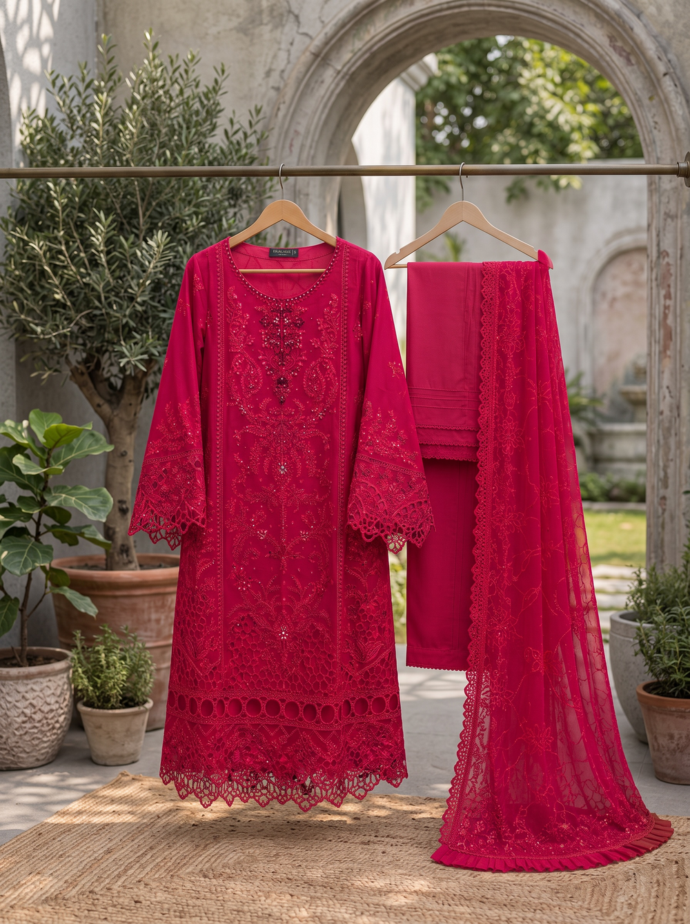 Ruba Rouge Fuchsia Embroidered Chiffon Shalwar Kameez