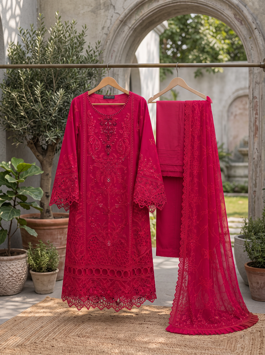 Ruba Rouge Fuchsia Embroidered Chiffon Shalwar Kameez