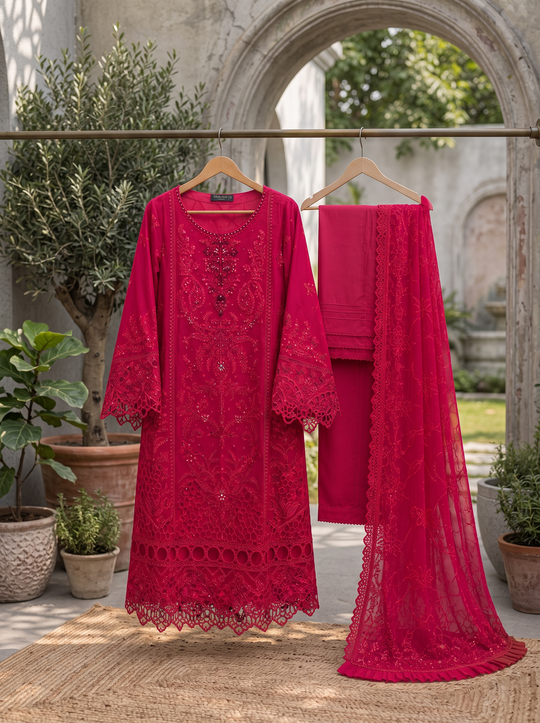 Ruba Rouge Fuchsia Embroidered Chiffon Shalwar Kameez