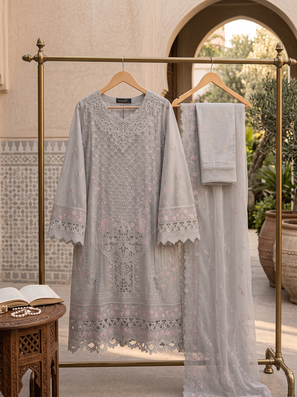Ayla Silver Mist Embroidered Chiffon Shalwar Kameez