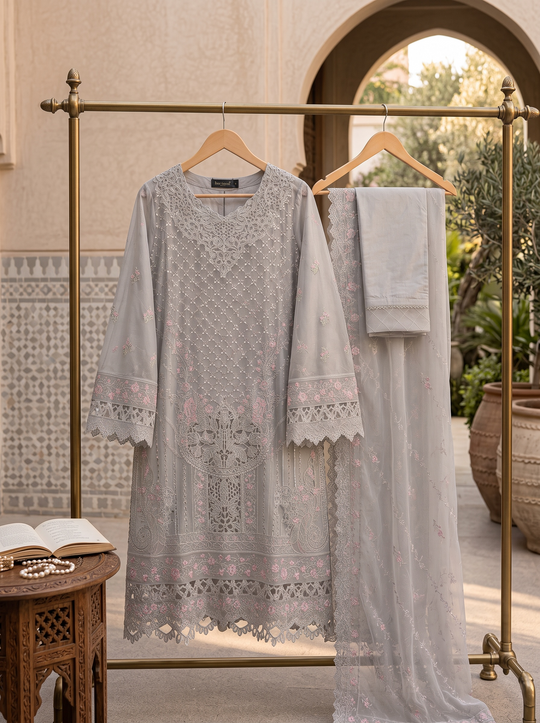 Ayla Silver Mist Embroidered Chiffon Shalwar Kameez