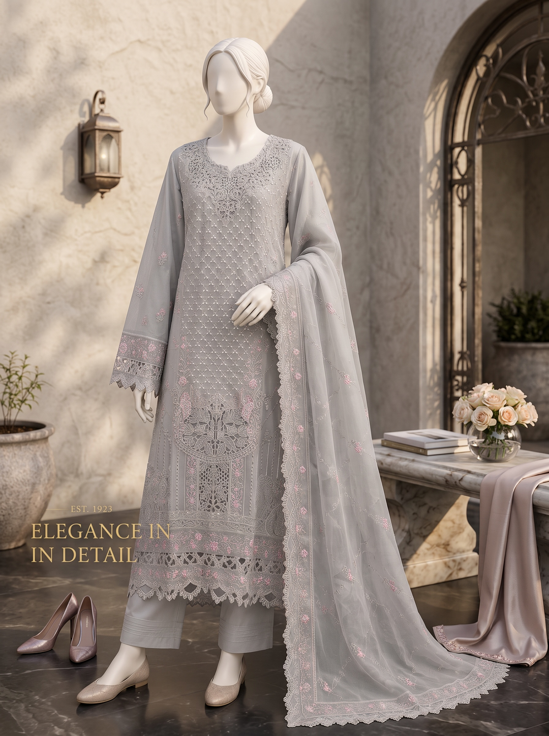 Ayla Silver Mist Embroidered Chiffon Shalwar Kameez