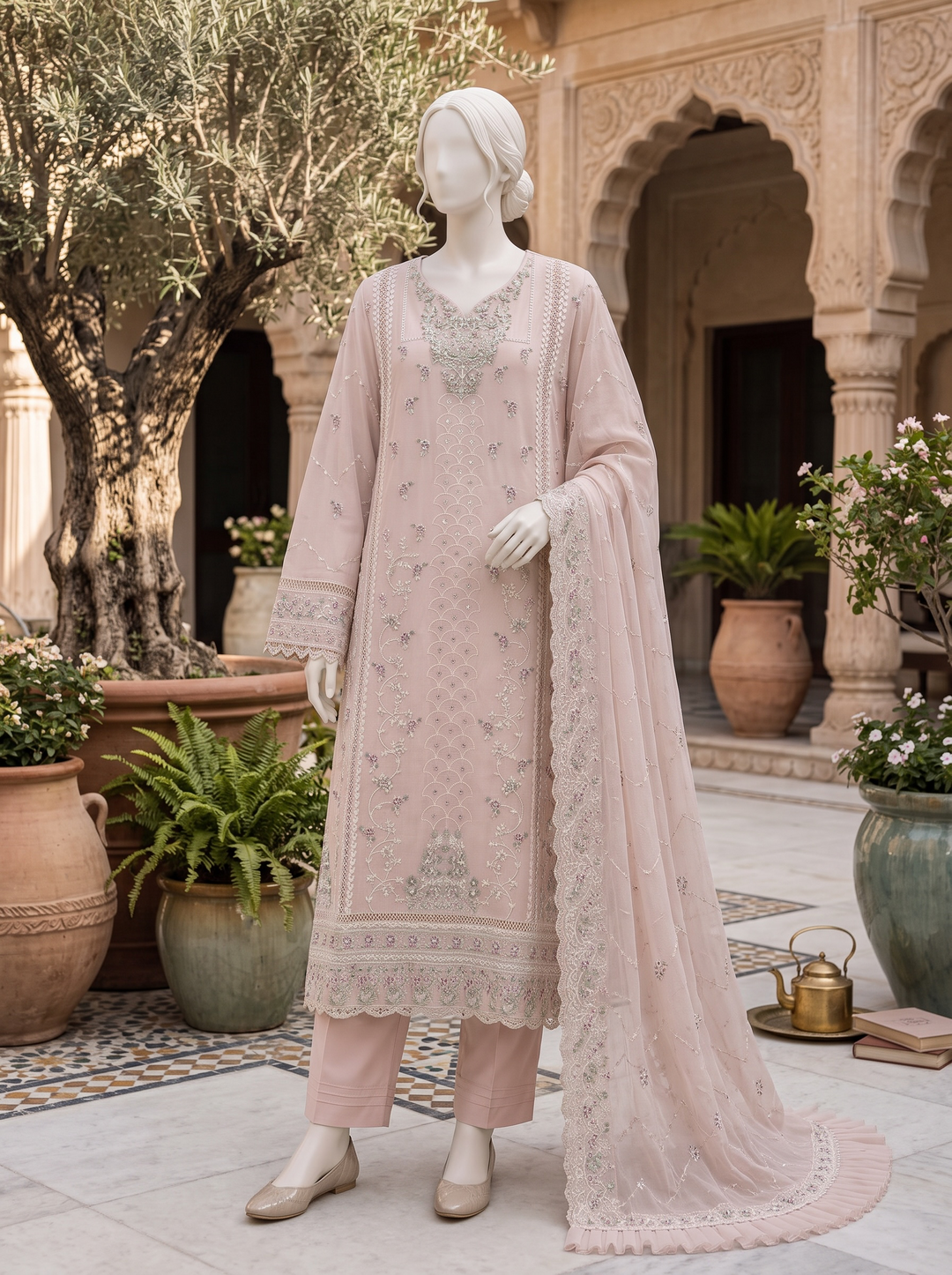 Zareen Blush Rose Embroidered Chiffon Shalwar Kameez