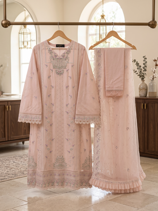 Zareen Blush Rose Embroidered Chiffon Shalwar Kameez