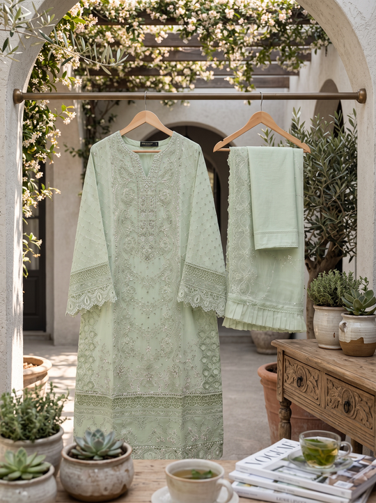 Safa Mint Embroidered Chiffon Shalwar Kameez