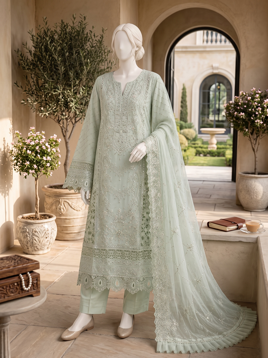Safa Mint Embroidered Chiffon Shalwar Kameez