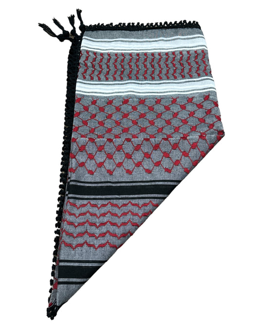 ZUHD KEFFIYEH GREY, WHITE & RED PATTERN DESIGN