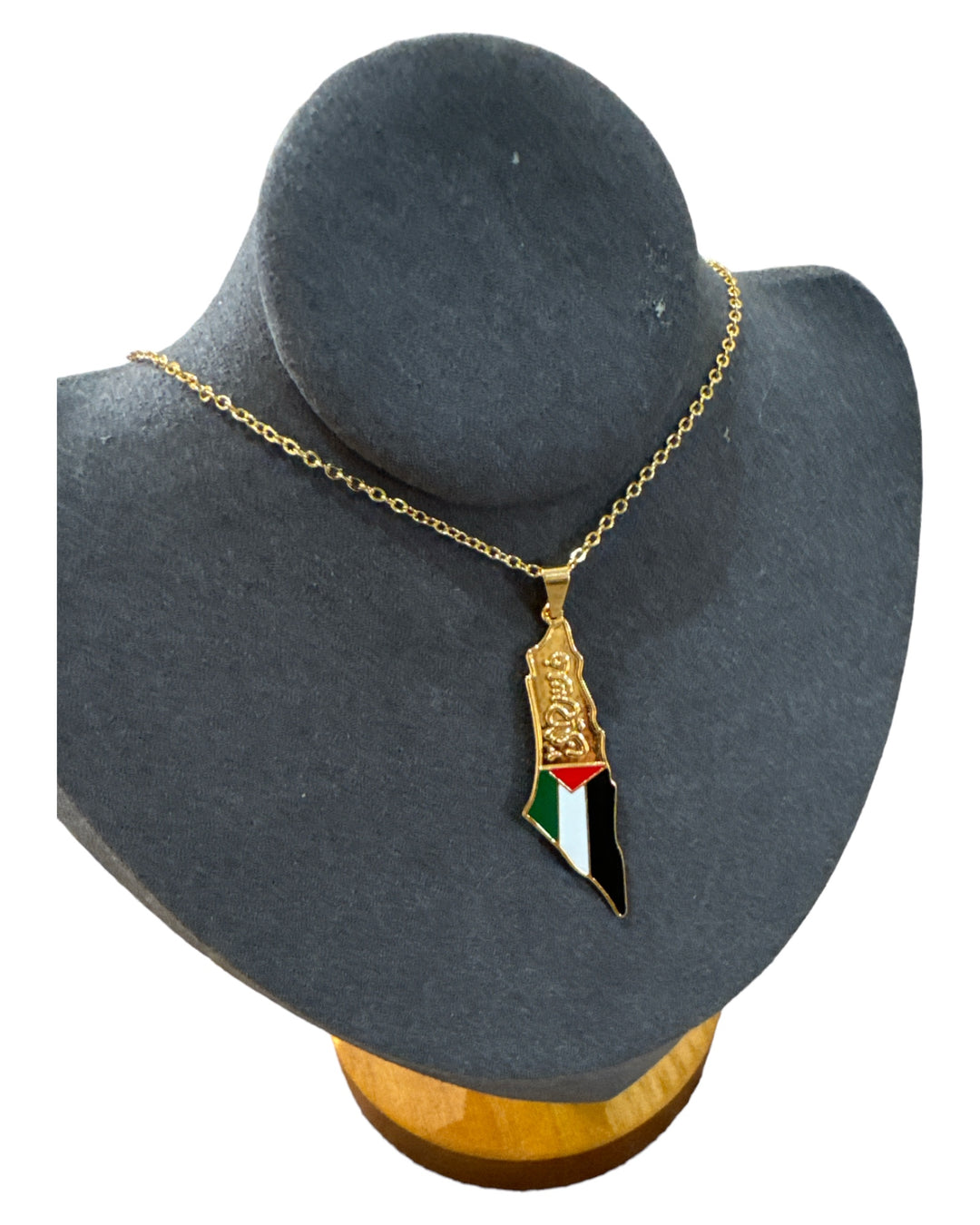 Heritage Gold Medallion Necklace: Arabic Calligraphy and Palestine Flag