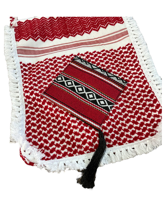 The Red & White Keffiyeh Handbag with Traditional Embroidery & Tarboosh 4– A Tapestry of Heritage and Style