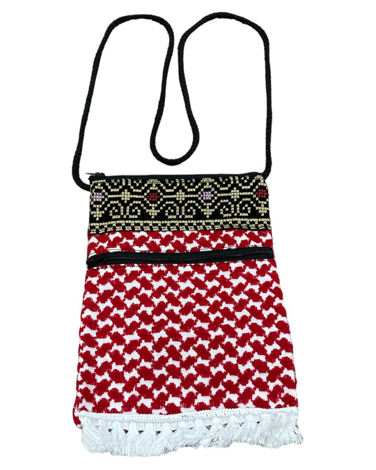 Cross Body Keffiyeh Bags: Hand Made (Red & White)