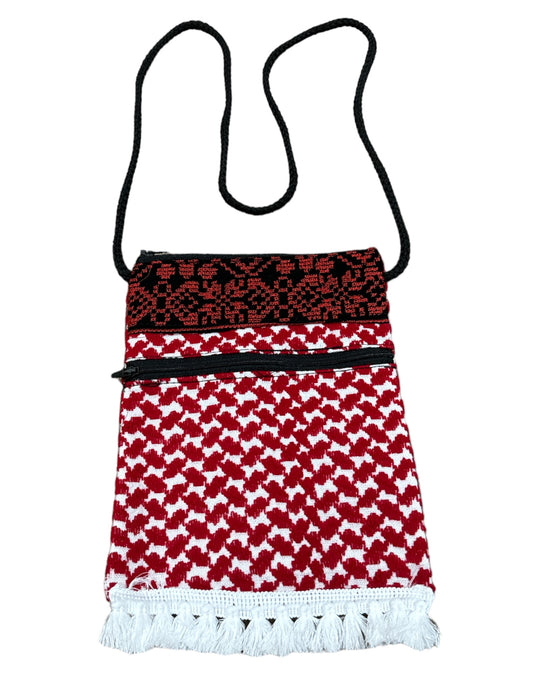 Keffiyeh Handmade Cross-Body Bag: Stylish Red & White Pattern