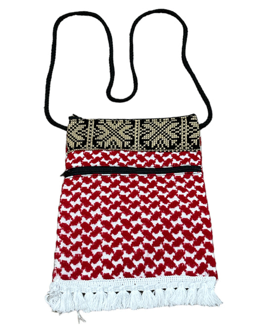 Cross Body Keffiyeh Bags: Hand Made (Red & White)