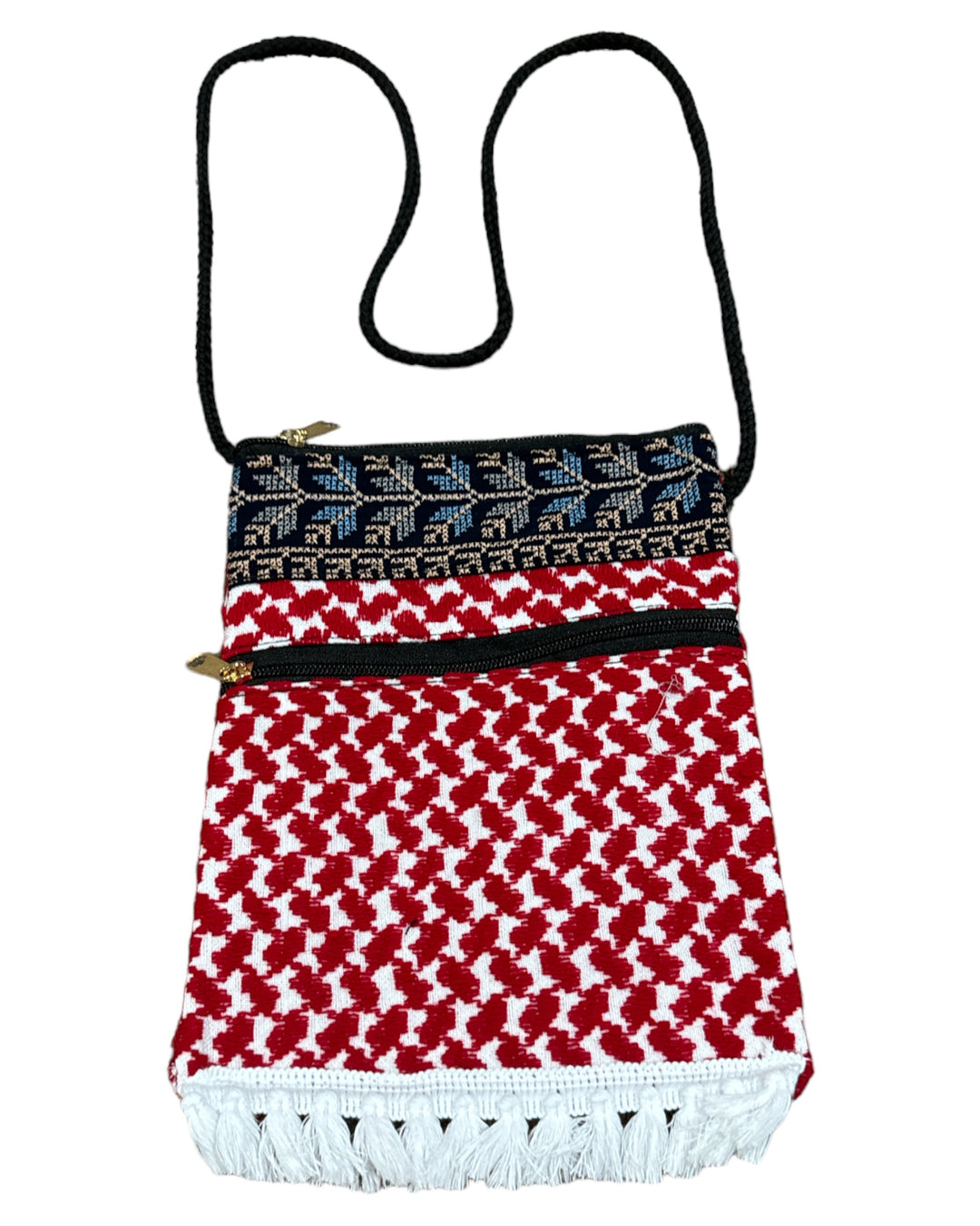 Keffiyeh Handmade Cross-Body Bag: Stylish Red & White Pattern