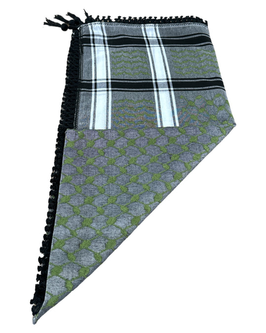 ZUHD KEFFIYEH GREY, WHITE & GREEN PATTERN DESIGN