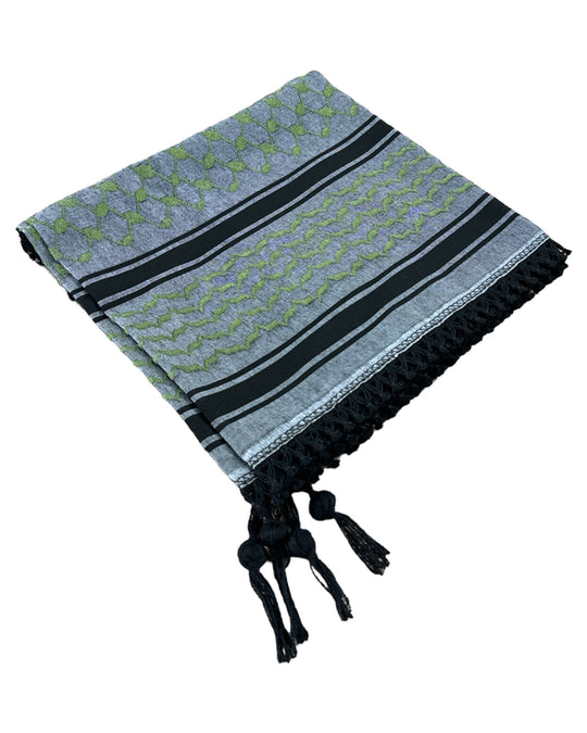 ZUHD KEFFIYEH GREY, WHITE & GREEN PATTERN DESIGN