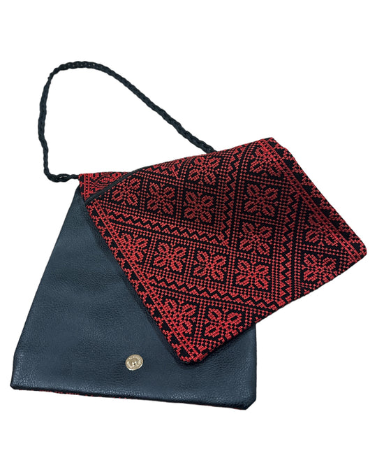 Red and Black Embroidered Cross Body Bag: Authentic Palestinian Craft