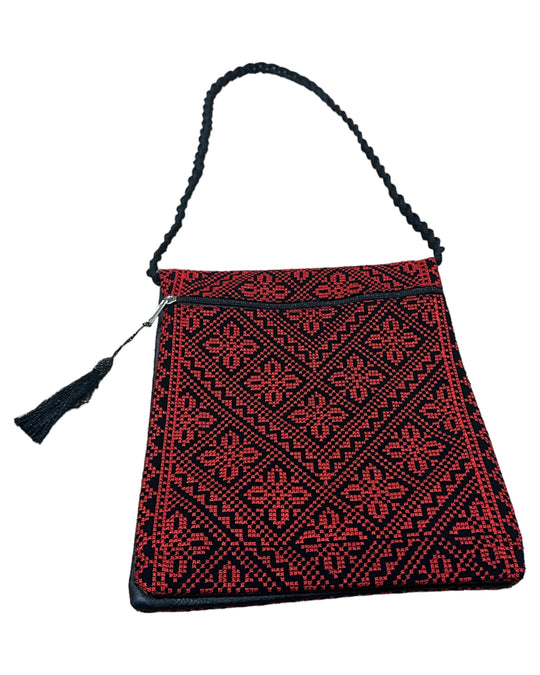 Red and Black Embroidered Cross Body Bag: Authentic Palestinian Craft