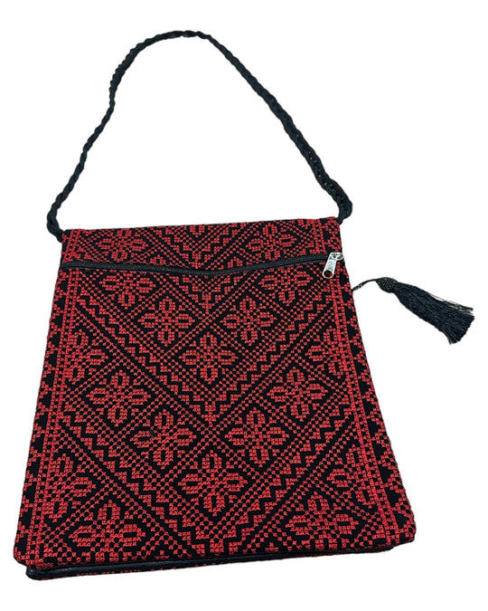 Red and Black Embroidered Cross Body Bag: Authentic Palestinian Craft