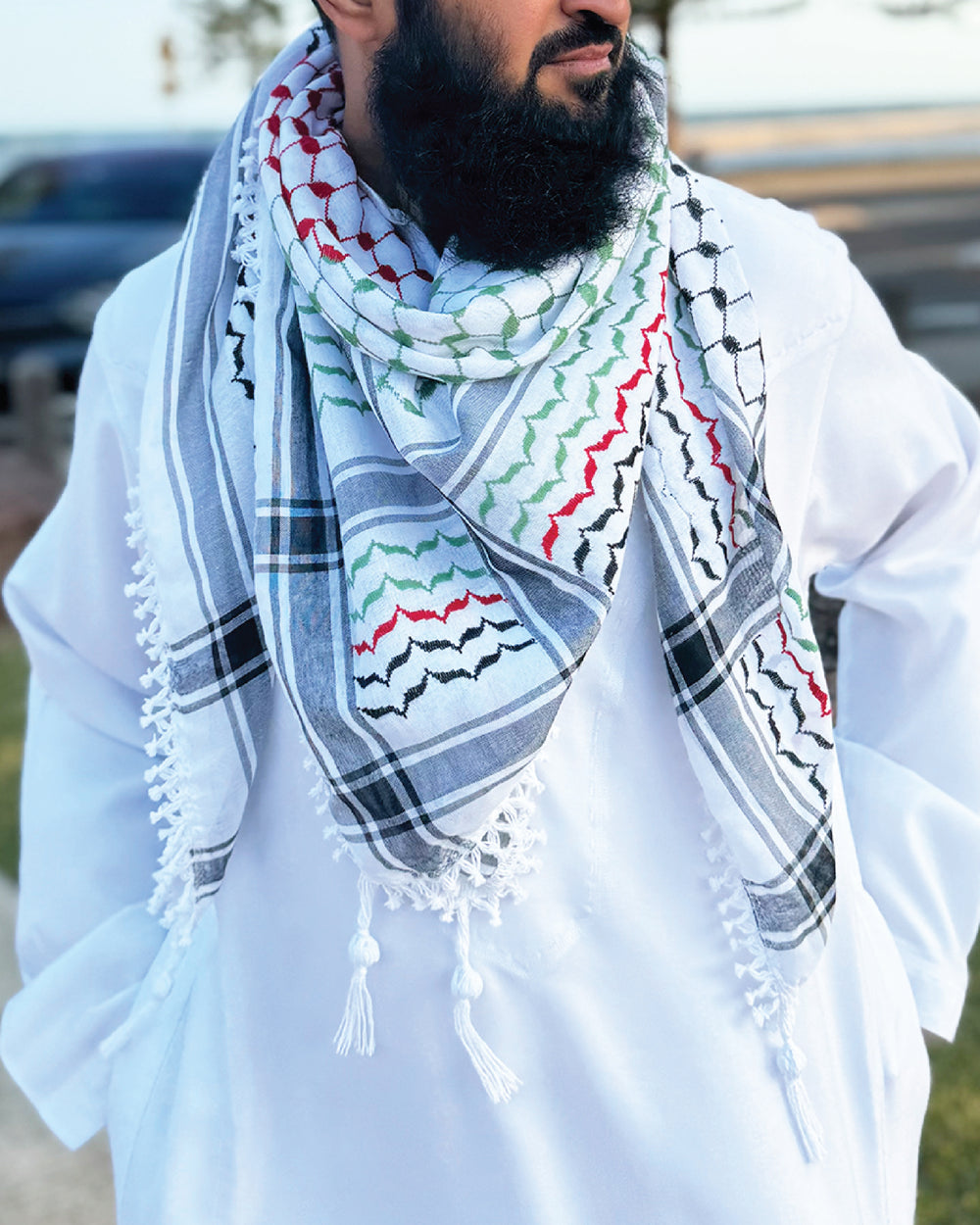 Palestine Keffiyeh White Tassels Heritage