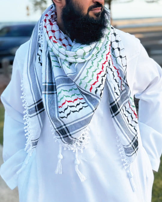 Heritage Palestine Keffiyeh with White Tassels