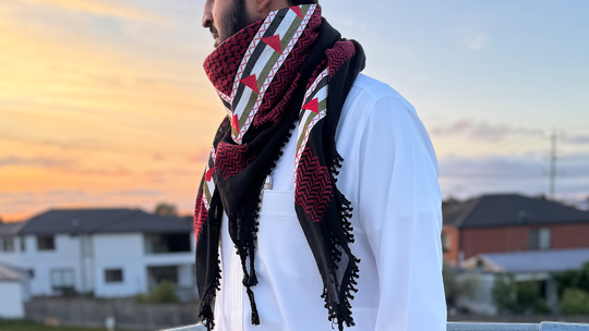 Palestine Flag Embroidered Heritage Kuffiyeh (Red & Black)