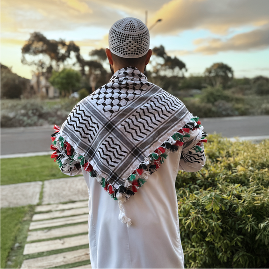 The Freedom Thread: Keffiyeh with Palestine Flag Braids (HAND MADE)