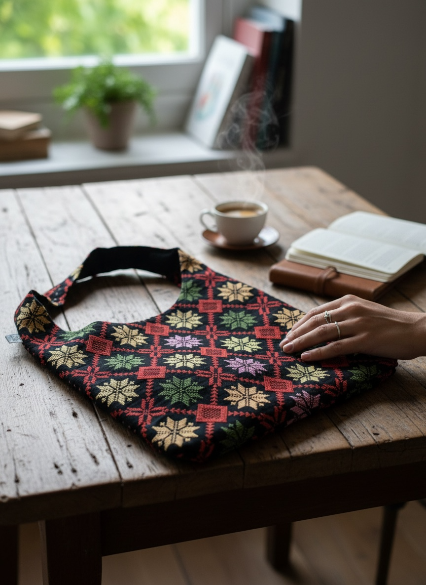 The Heritage Hobo 2 – Handcrafted Palestinian Pattern Bag