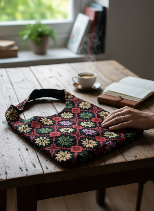 The Heritage Hobo 2 – Handcrafted Palestinian Pattern Bag