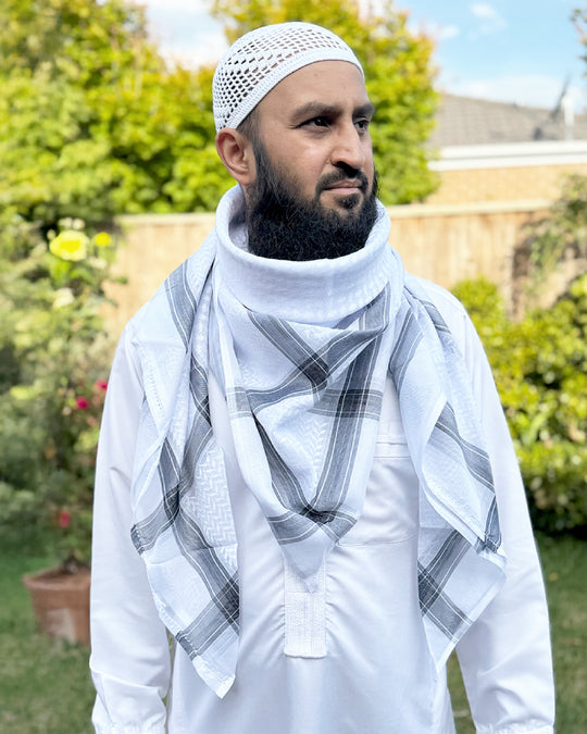 White & Black Stripes Keffiyeh Shemagh