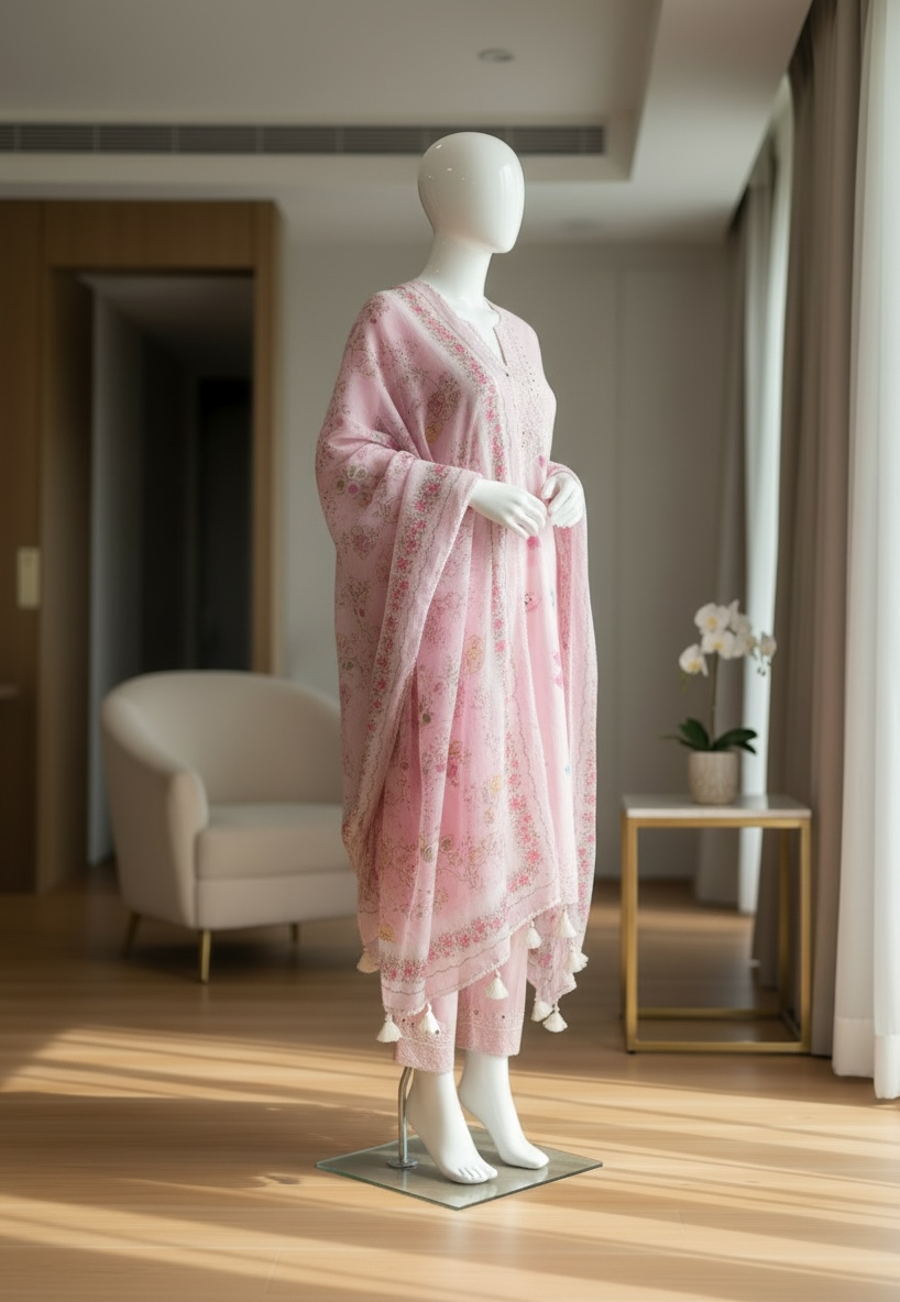 Blush Meadow Embroidered Lawn Shalwar Kameez Set