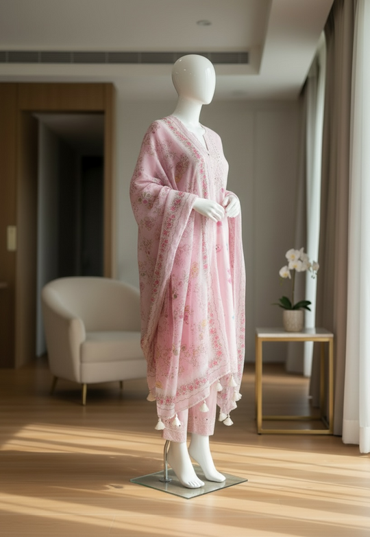 Blush Meadow Embroidered Lawn Shalwar Kameez Set