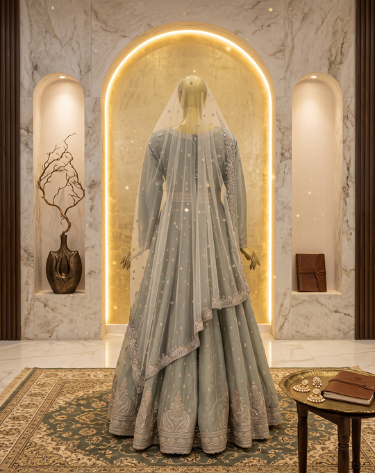Sage Noor Embroidered Anarkali Gown