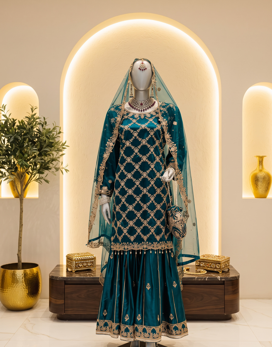 Teal Zareen Embroidered Sharara Set
