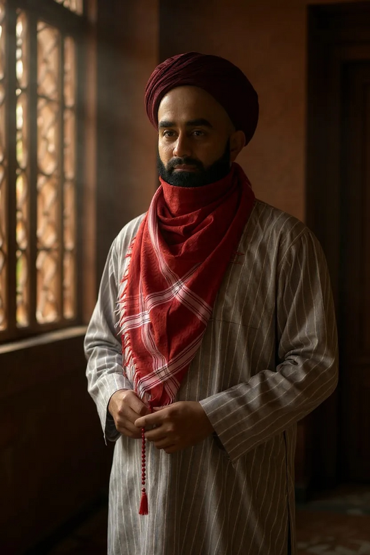 Rose Red & White Keffiyeh Shemagh