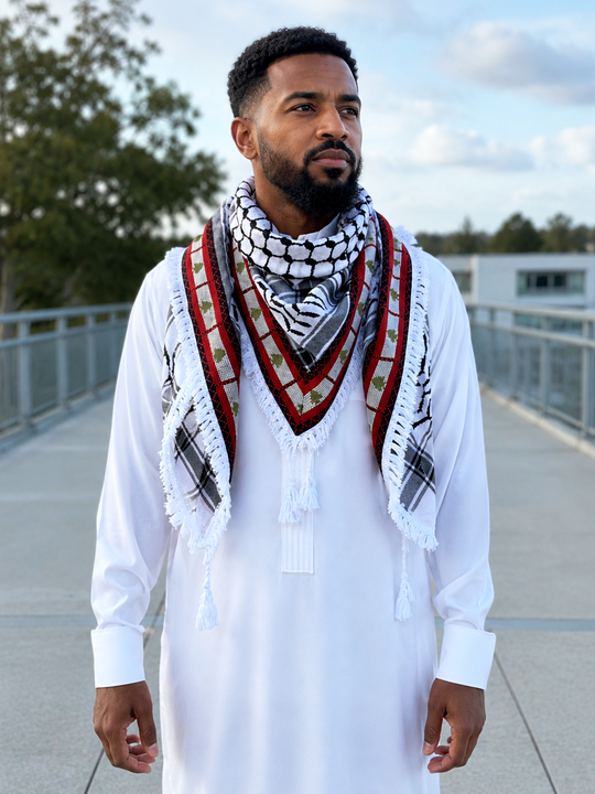Palestine Keffiyeh White & Black: Cedars of Strength Collection in