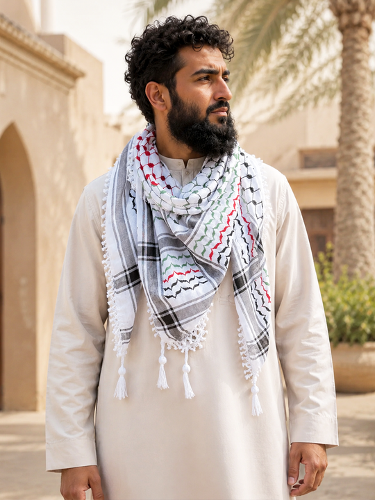 Palestine Keffiyeh White Tassels Heritage