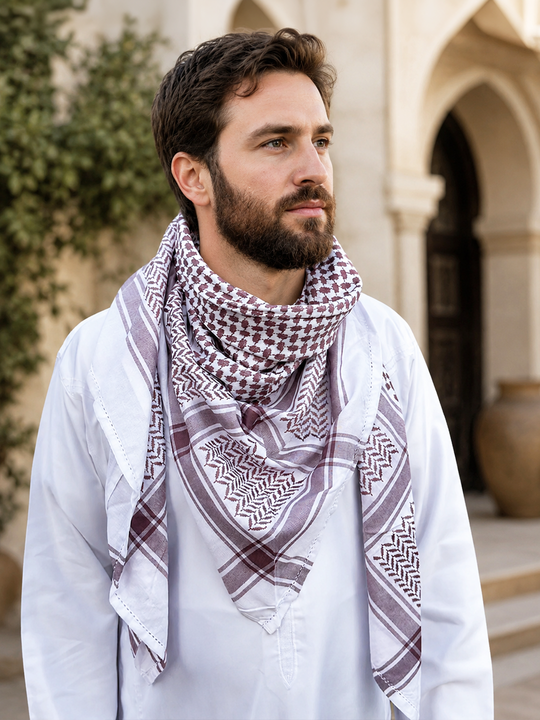 Palestine Shami Maroon & White Pattern Design
