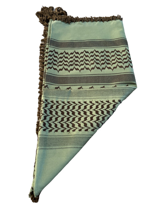 Palestine's Symbolic Shami Henna Green and Brown Pattern Design with Braids Zuhd Shemag 35
