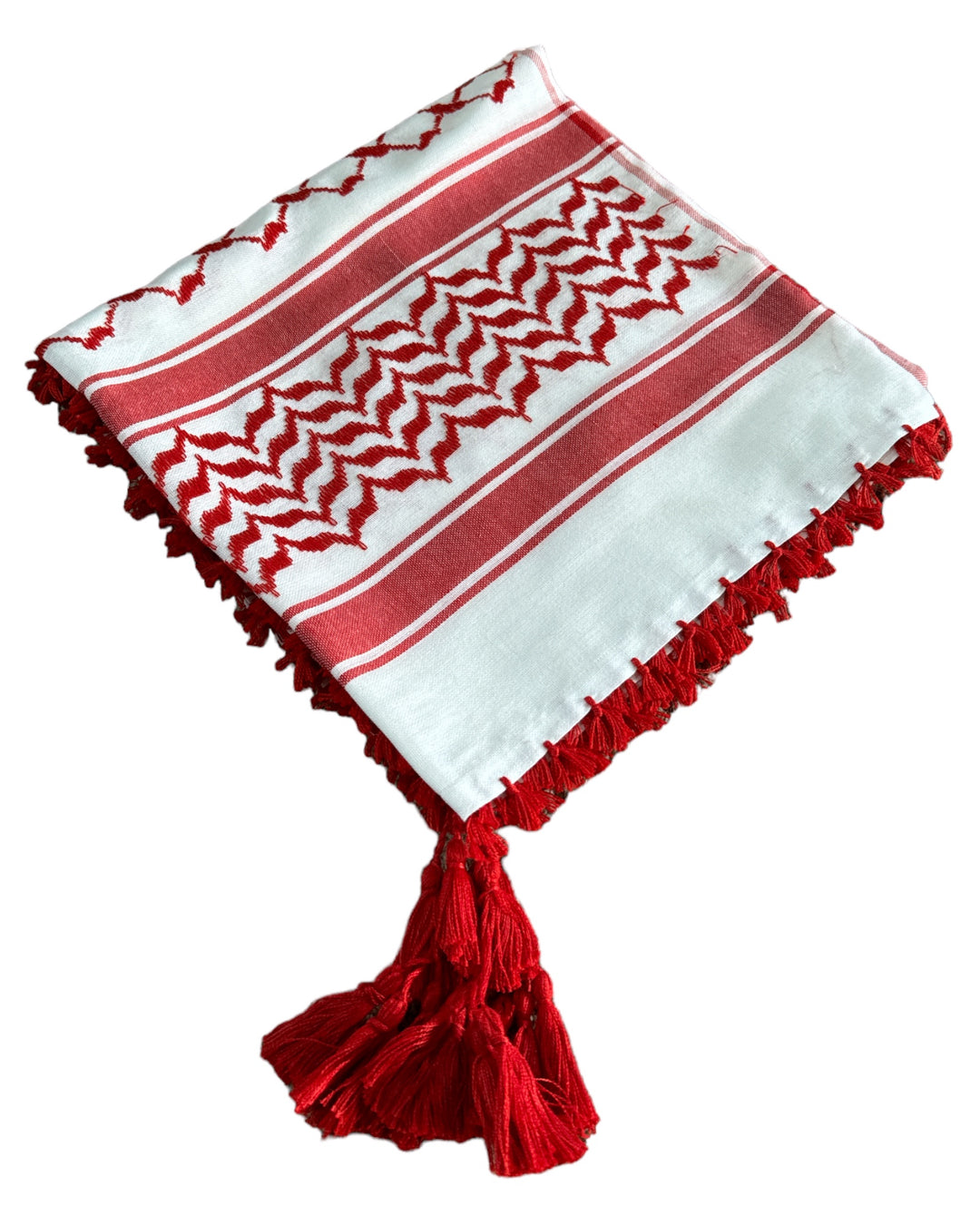 Zuhd Palestine Shami – White & Red Pattern with Braids