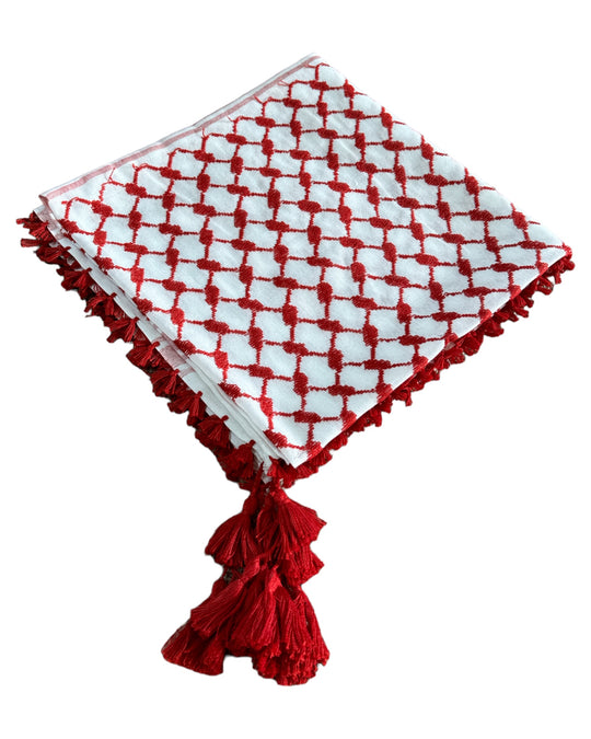 Zuhd Palestine Shami – White & Red Pattern with Braids