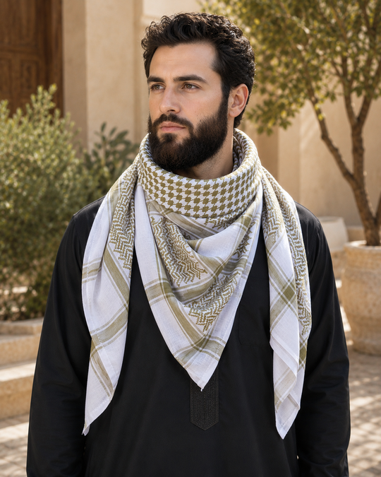 Premium Olive Green & White Keffiyeh Shemagh