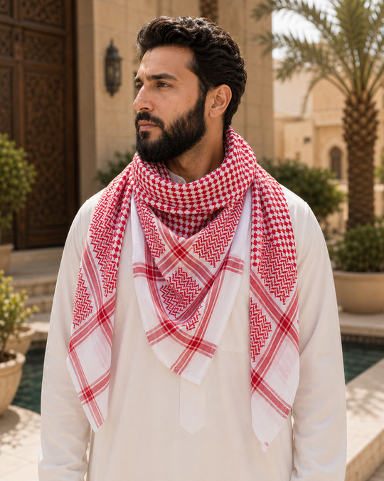 Premium Red & White Keffiyeh Shemagh 1
