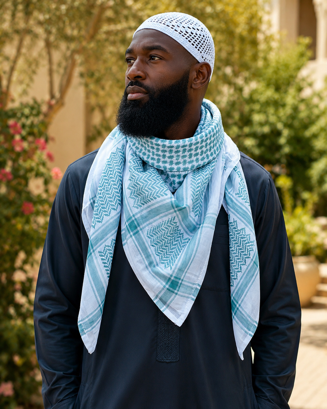 Premium Teal & White Keffiyeh Shemagh