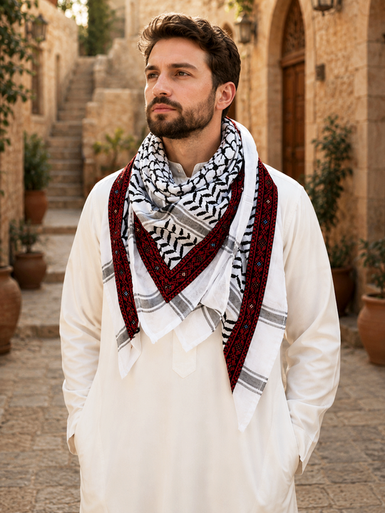 Red Jourie Embroidered Heritage Kuffiyeh