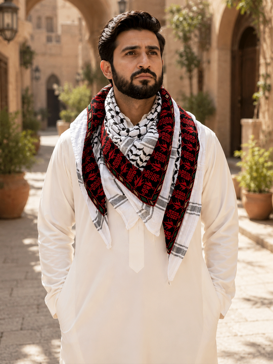 Red Olive Branch Embroidered Kuffiyeh