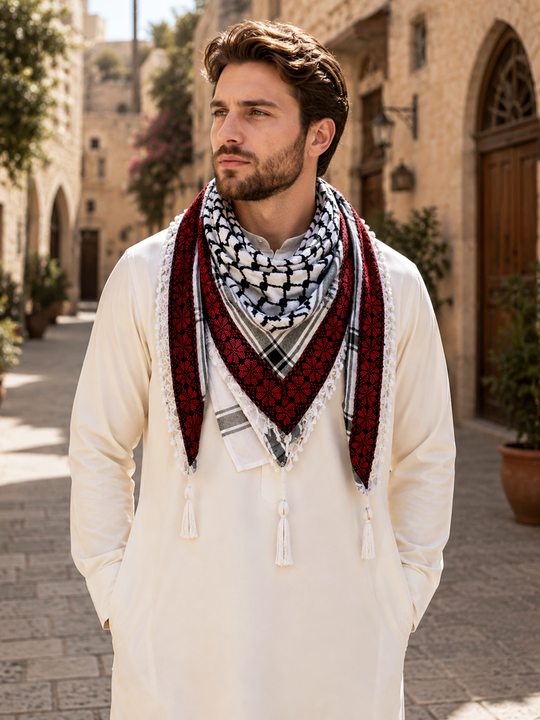 Red Poppy Embroidered Heritage Kuffiyeh