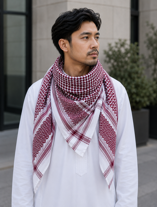 Rich Crimson Red & White Keffiyeh Shemagh