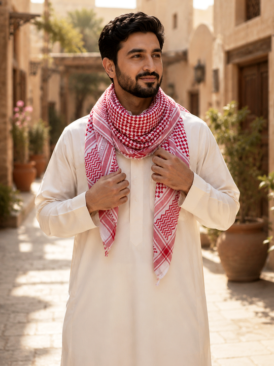 The Palestine Vibrant Red & White Keffiyeh with Light Tassels – Elegance Meets Heritage