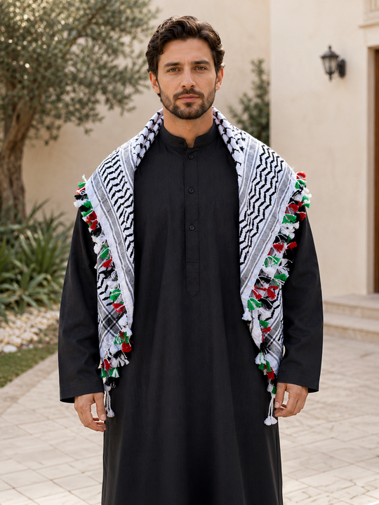The Freedom Thread: Keffiyeh with Palestine Flag Braids (HAND MADE)
